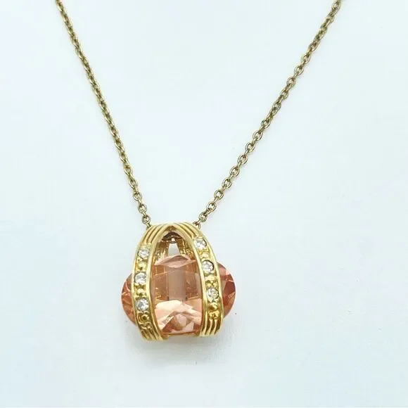 Roman Co Simulated Citrine Necklace | Crystal Stone Gold Pendant Stamped RMN - Picture 11 of 12